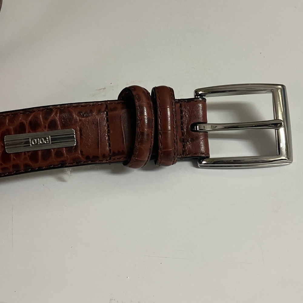 Polo Ralph Lauren Mens Brown Crocodile Embossed Leather‎ Belt 56 Silver Buckle
